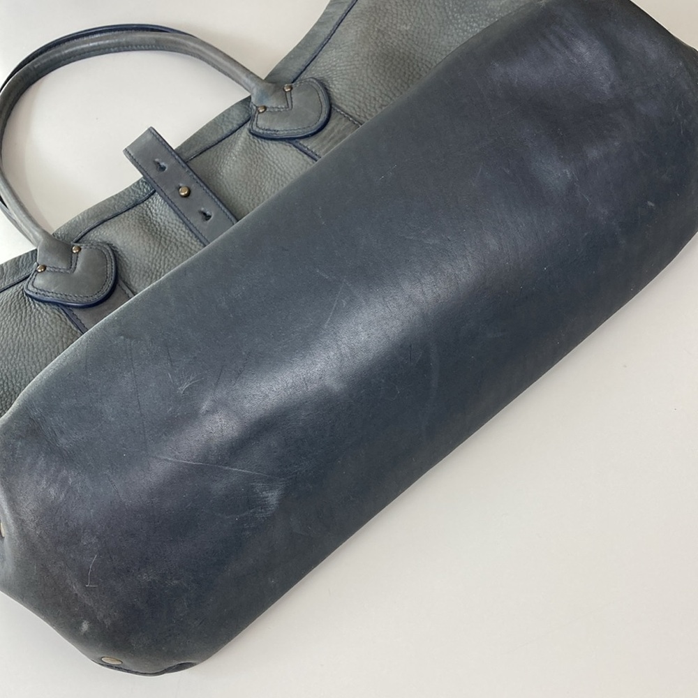 LL Bean Signature Heritage Navy Blue Leather Tote Bag - Picture 6 of 16